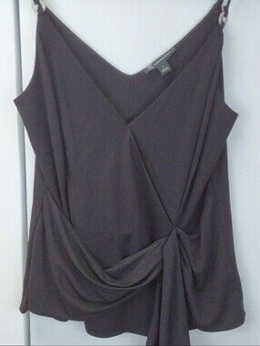 INC| Black Satin Wrap Front Top Rhinestone Accent Straps Dressy Mod. Sz.L